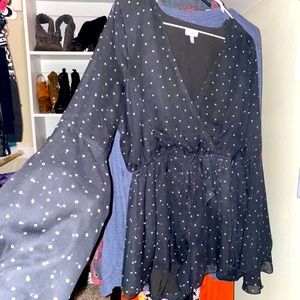 Tobi polka dot romper with bell sleeves
